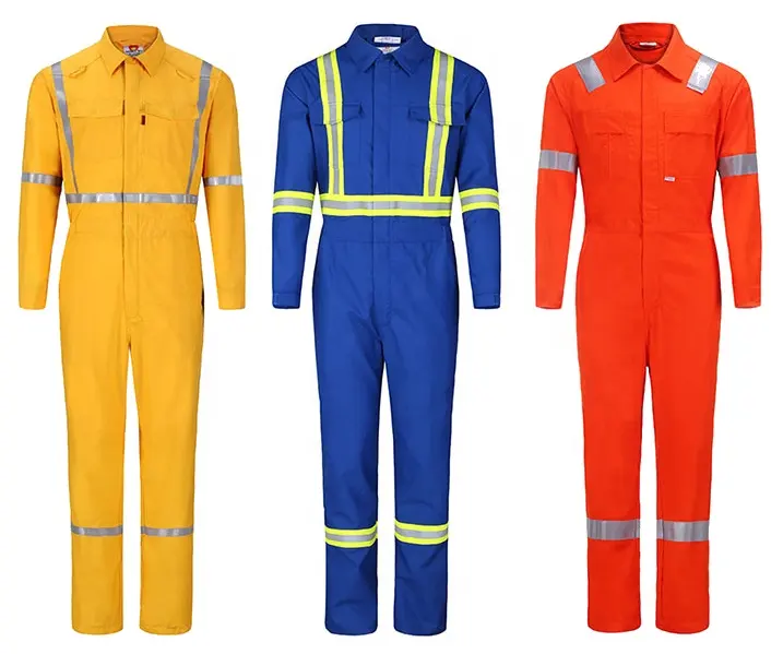 100% хлопковая многоразовая Защитная Безопасная рабочая огнезащитная одежда с отражающей лентой для мужских комбинезонов
