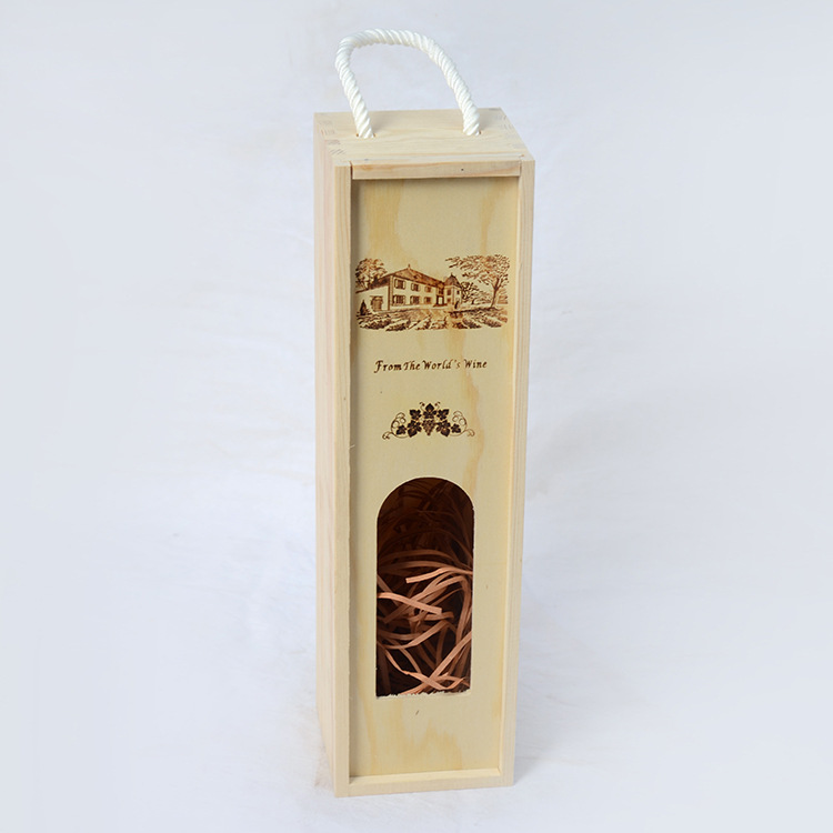 New pine single hollow wooden wine box factory LOGO support customization