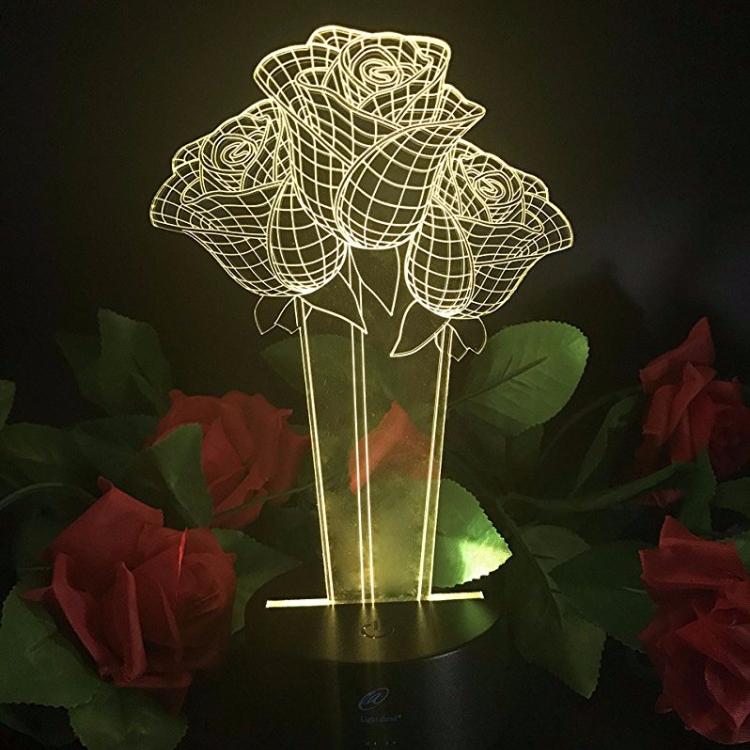 Zogift 2018 amazon горячие продажи Три розы 7 цветов иллюзия Лампа 3D свет в ночь