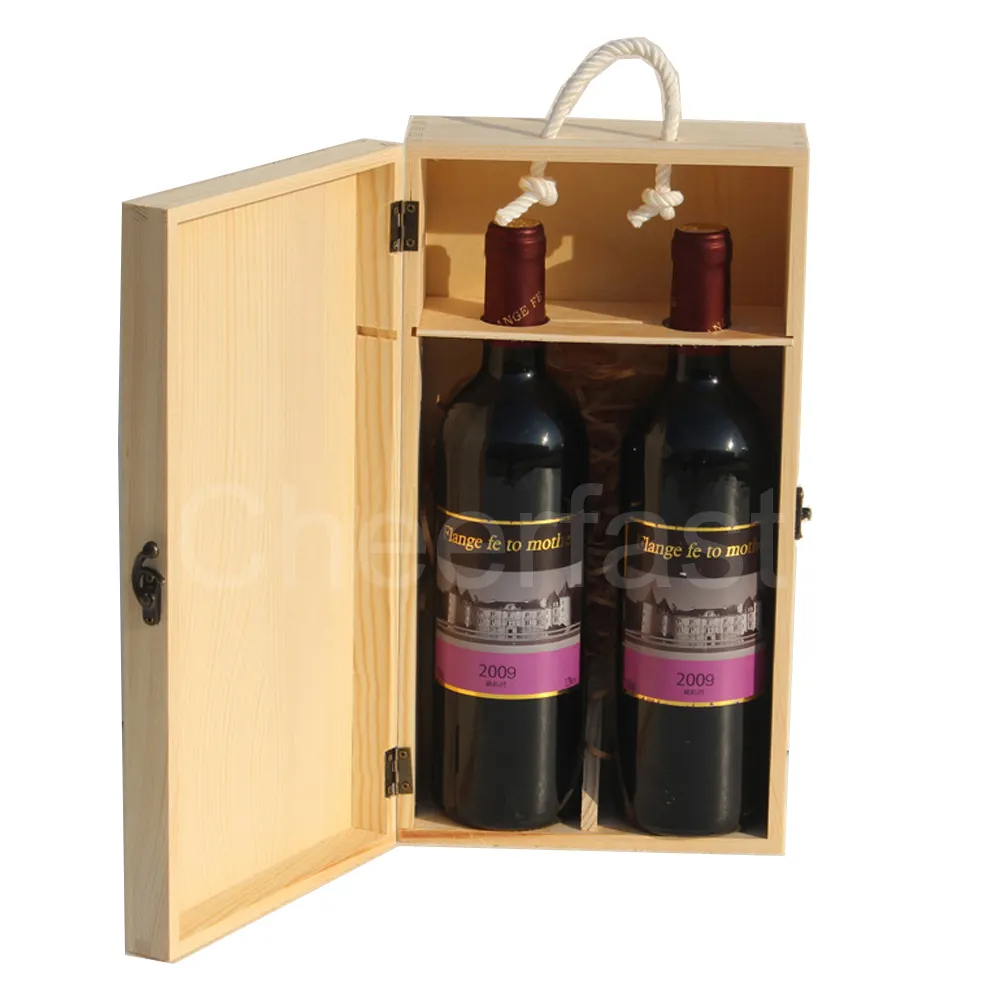 Beautiful Packaging Pine Wood Wine Gift Box For Double Bottle