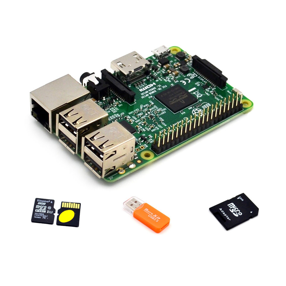 Raspberry Pi 3 + карта 8 ГБ + адаптер SD + кардридер Raspberry Kit