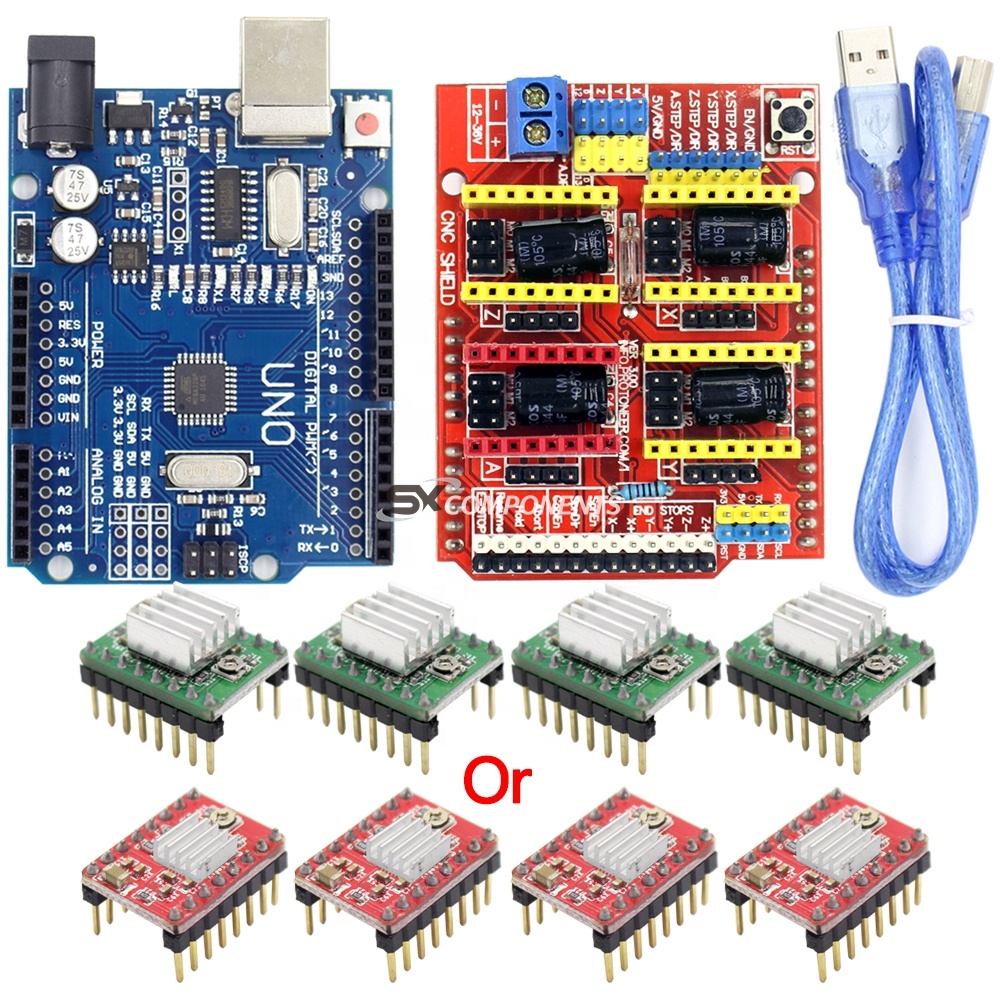 Расширительная плата щитка CNC V3.0 + UNO R3 доска с usb док-станция для Ardu + Драйвер шагового двигателя A4988 наборы