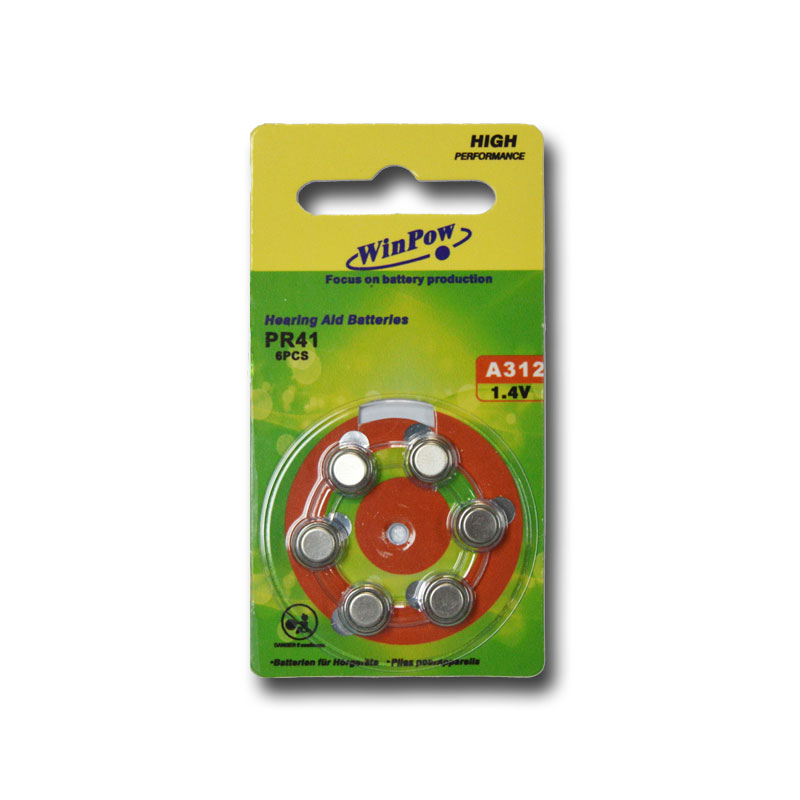 Huizhou electronics A312/PR41, 1,4 в, аккумулятор для слухового аппарата, 160 мАч, цинковая воздушная монета, без ртути