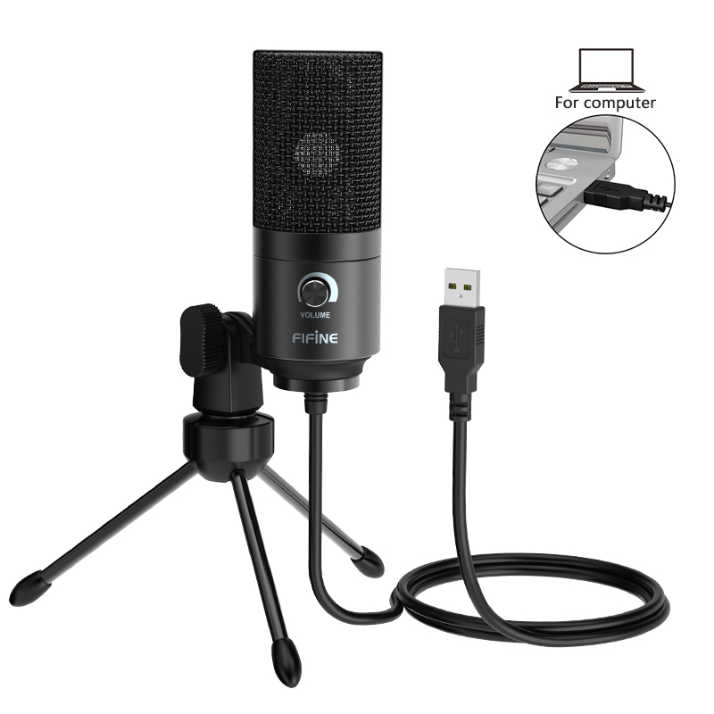 Fifine Потоковое вещание микрофон Запись USB конденсаторный микрофон для ноутбука