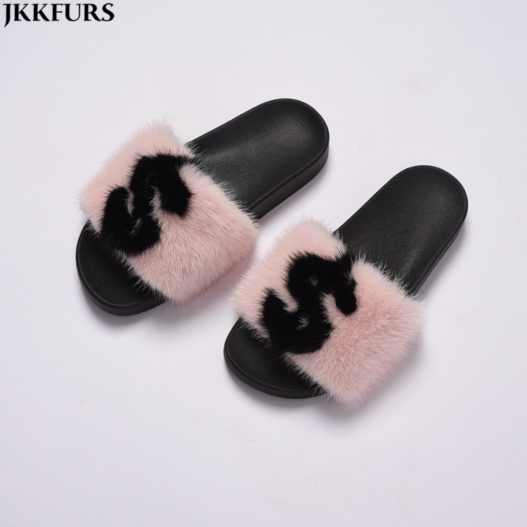 Factory Wholesale Women Slides Trendy Flat Custom Real Fur Slippers Mink Fur Sandals