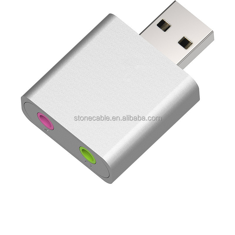 Алюминиевый USB внешний стерео звуковой адаптер для Windows и Mac. Plug and play 7,1