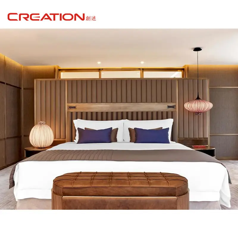 China Top Brand Creation Furniture Supplier Customized Wood Panel Modern Hotel Bedroom Furniture Set