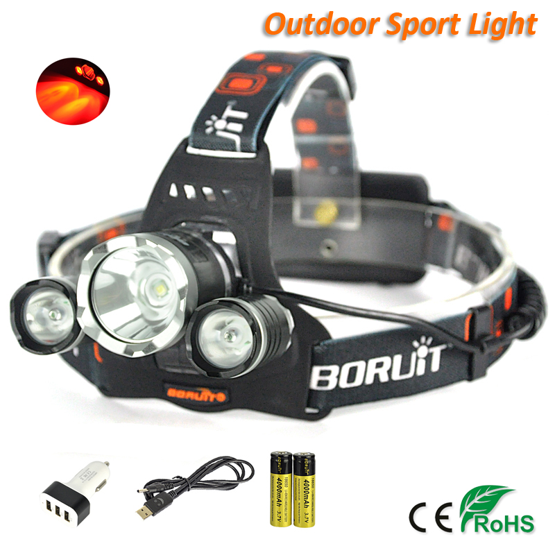 Boruit 4000LM CREE XML T6 + 2R2 красный светодиод аккумуляторная 18650 налобный фонарь налобный