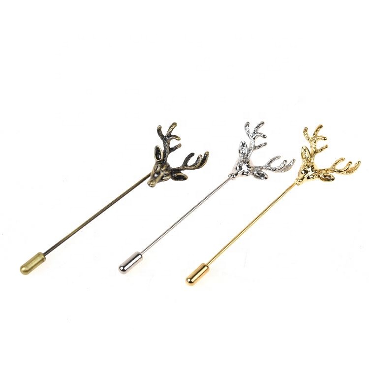 Cheap Handmade Metal high quality men's accessories Christmas silver pins wholesale custom deer head lapel pin