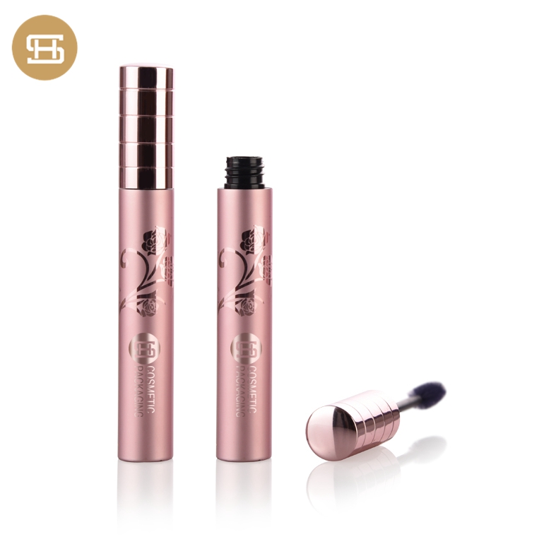 HS manufacturer custom logo aluminum empty pink cosmetic mascara tube with silicone brush