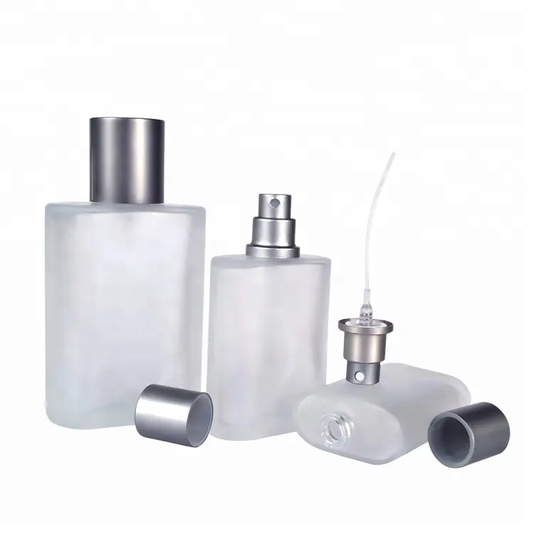 refillable flat square clear frosted pump spray glass perfume bottle 30ml 50ml 100ml