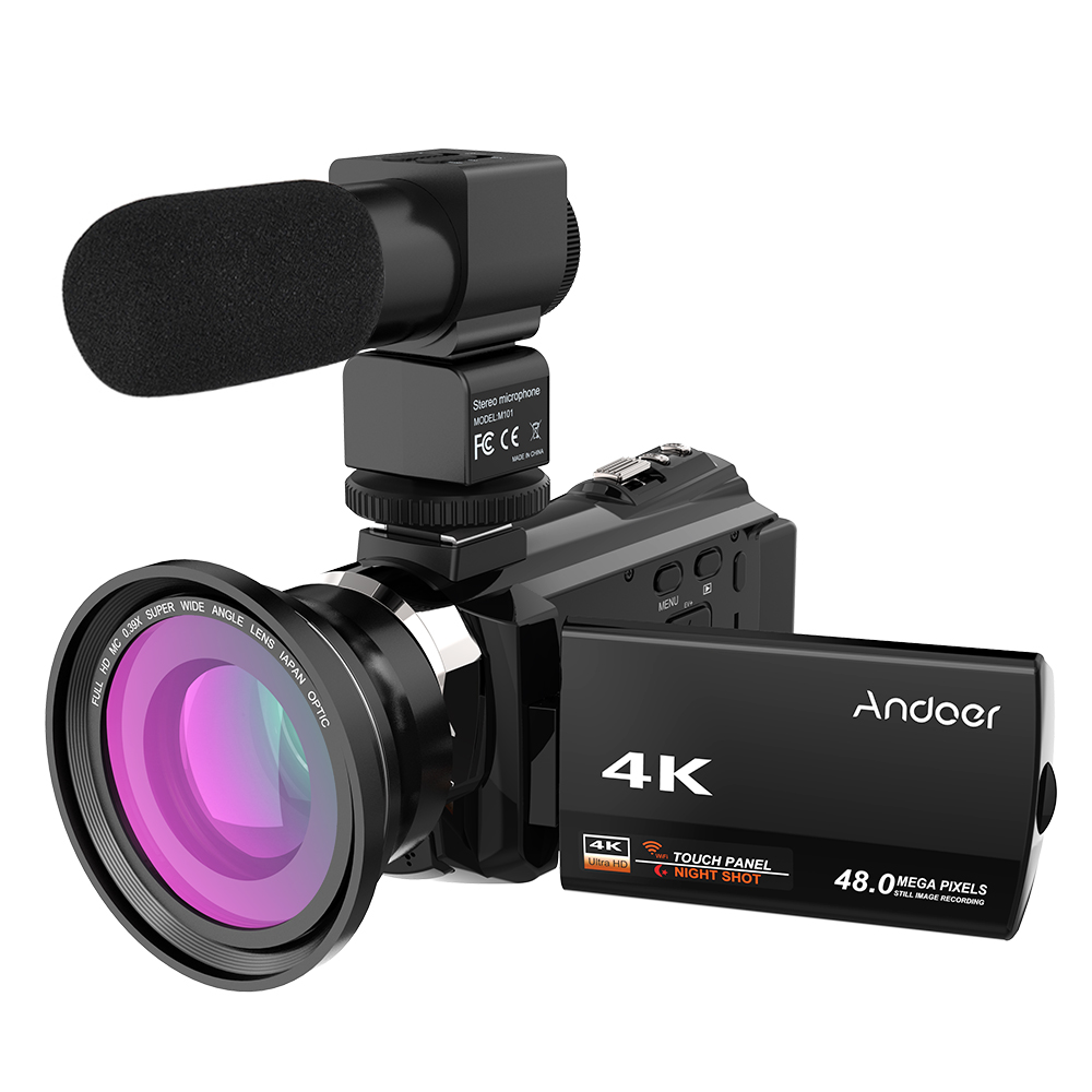 Andoer 4K 1080P 48MP WiFi цифровая видеокамера Novatek 96660 чип/регистратор с 0.39X широкоугольным макрообъективом D5120B