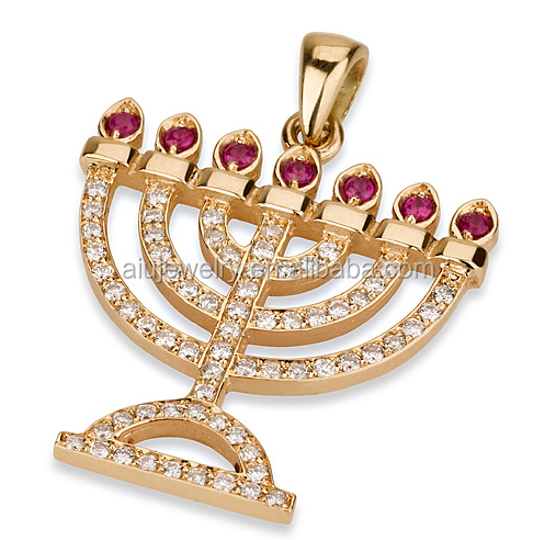Ювелирная подвеска из желтого золота 18K Menorah Jewsih