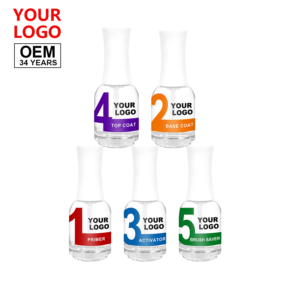 Professional gel nail dip powder system primer base coat top coat activator and brush saver dipping powder system liquid
