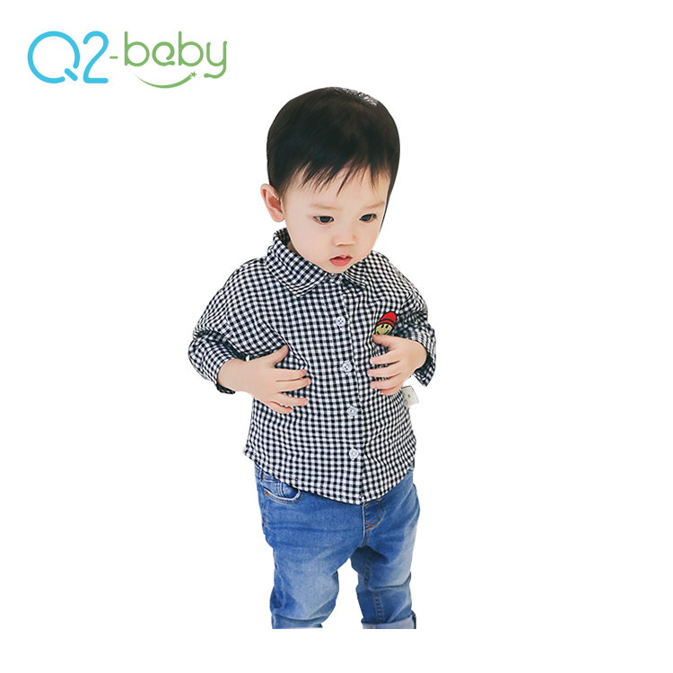 Q2-baby по оптовой цене из Китая, одежда для малышей из мягкого хлопка, Детские рубашки в клетку для мальчиков