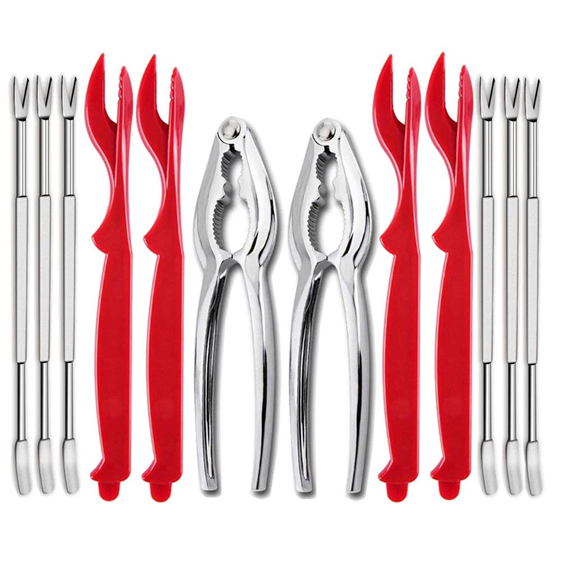 12Pcs Seafood Tools Crab Crackers Nut Cracker Forks Set Opener Shellfish Lobster Leg Sheller Knife Kitchen Accessories