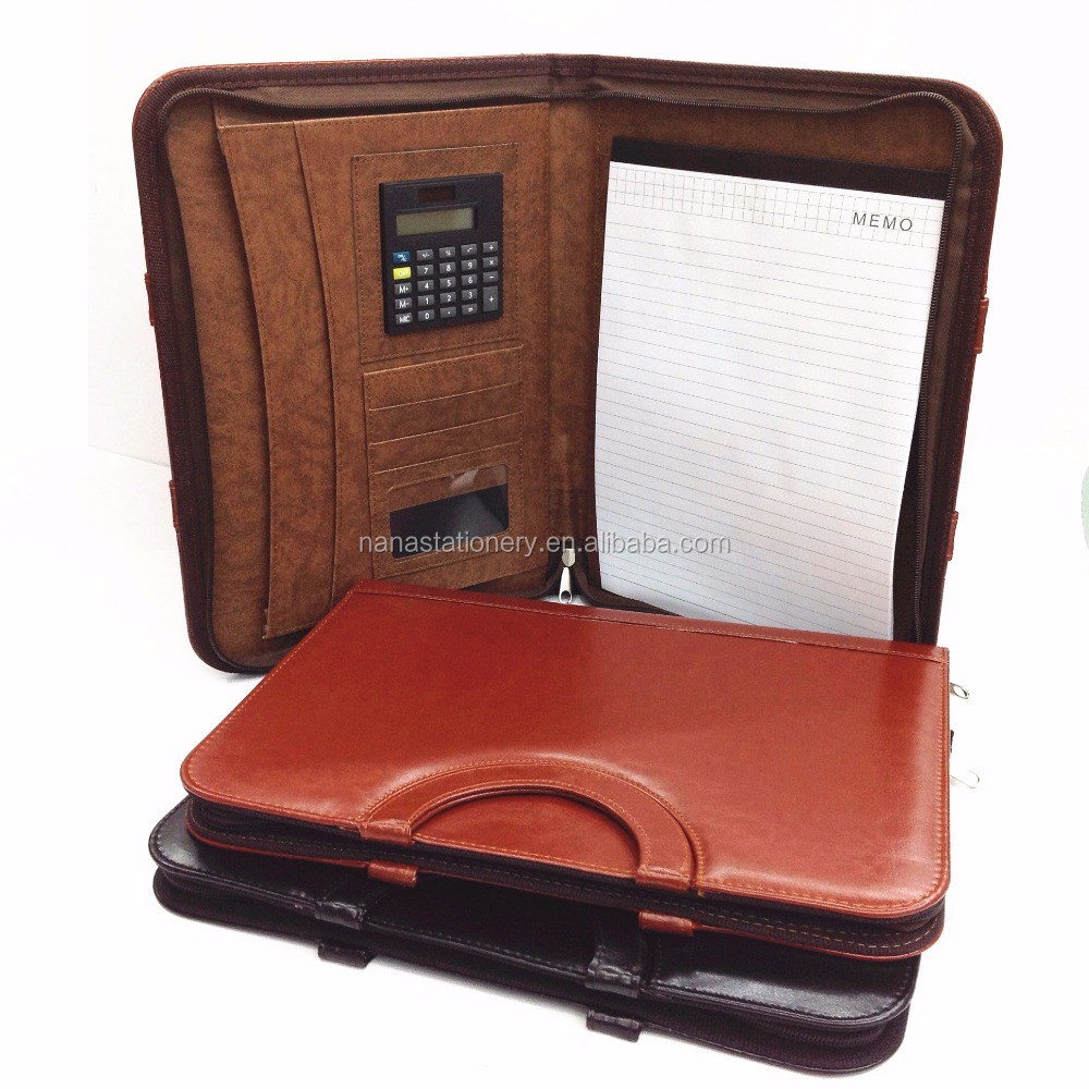 Popular a4 pu leather folder organizer with handle