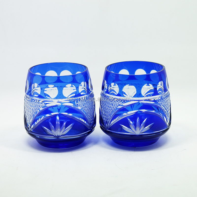 Dark blue cased glass cut to clear crystal shot/vodka wine glass