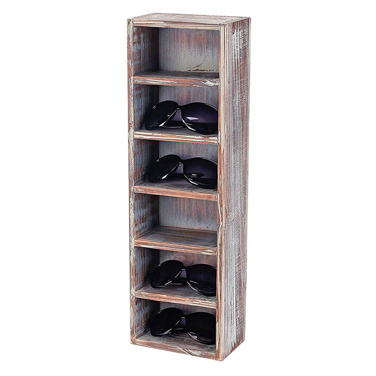 Slot Rustic Wooden Wall Mounted Vertical Storage Sunglasses Display Case Stand