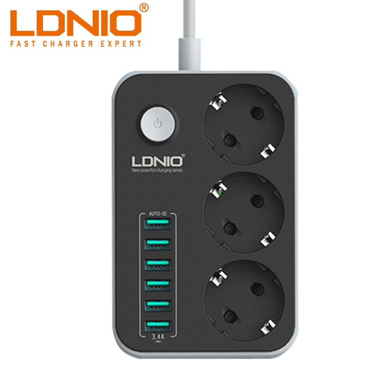 Удлинитель питания LDNIO с 3 розетками и 6 USB-портами, 10 А, 1,6 м
