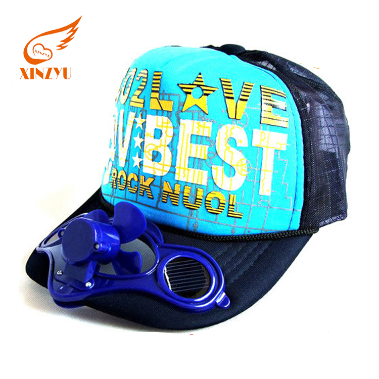 Custom Mesh Trucker Solar Powered Fan Hat Cheap 5 Panel Mesh Baseball Cap