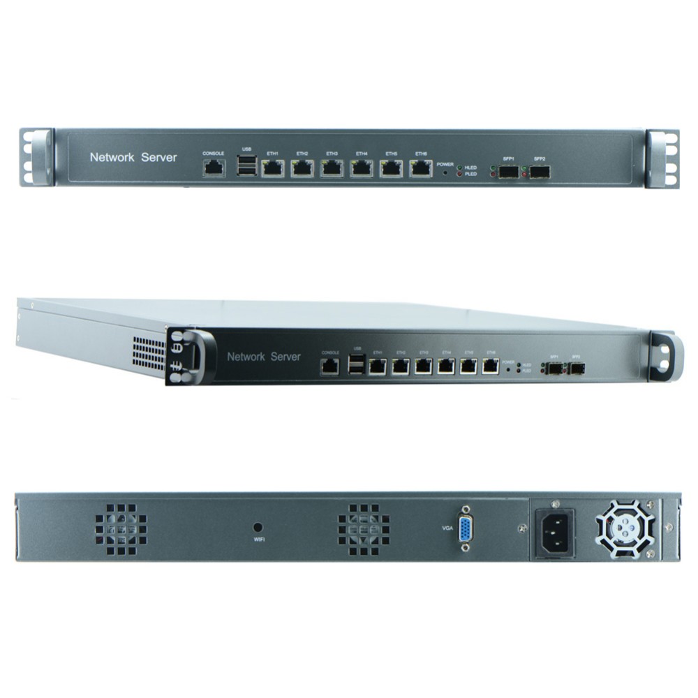 Брандмауэр ПК 1U 6 * Intel 82574L GbE Настольный режим 6 * Intel 82574L 1000M Поддержка pfSense, WayOS, ROS Mikrotik Barebone ПК