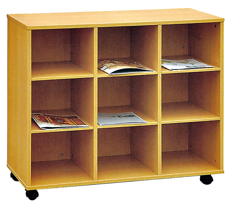 Kids furniture nine racks wooden movable book cabinet