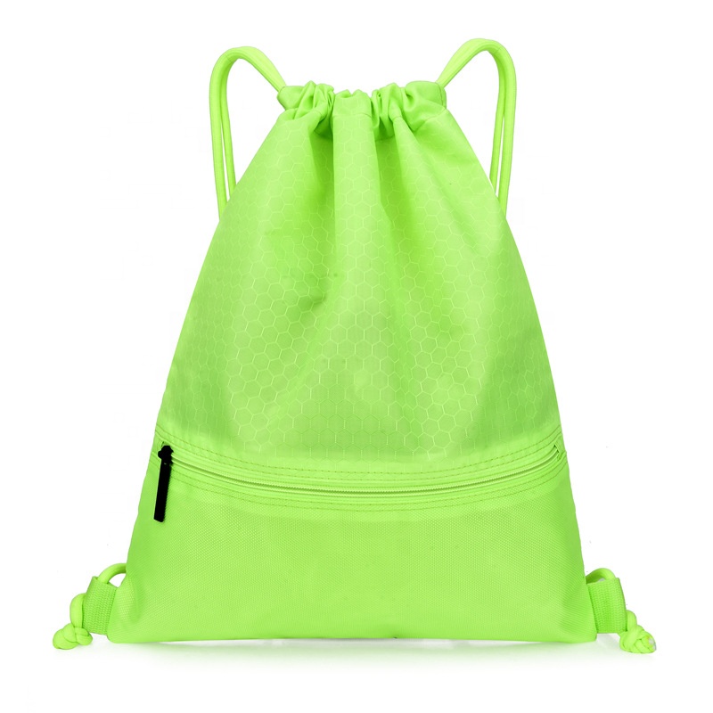 Wholesale customized logo eco-friendly polyester green gym bag drawstring bag sports backpack