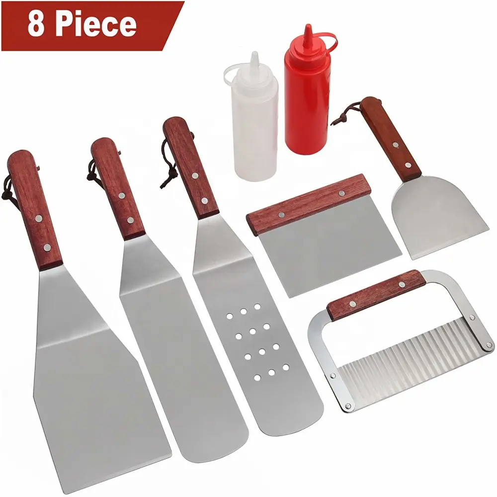 8 PCS BBQ Griddle Accessories Kit Heavy Duty Stainless Steel Professional Barbecue Griddle Tool Set for Flat Top Cooking Camping