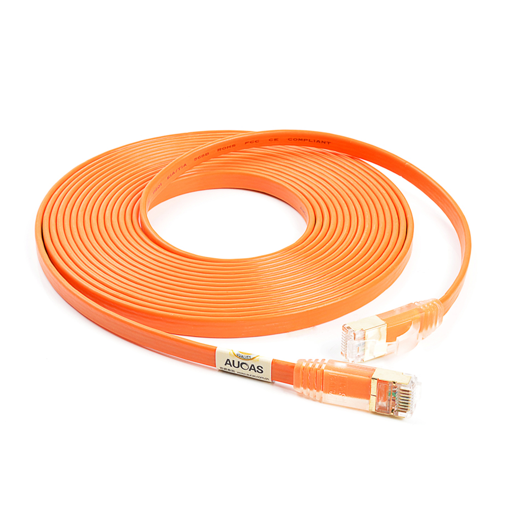 AUCAS RJ45 плоский кабель Ethernet CAT6A STP FTP наклейка Orange шнур 1 метр