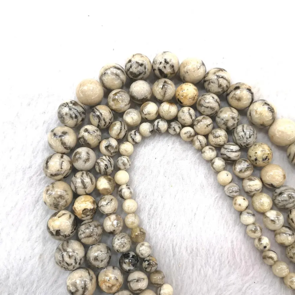 Natural Material Graphic Feldspar Zabradorite Polished Gemstone Round Beads for Jewelry Making Bracelets Necklaces Earrings