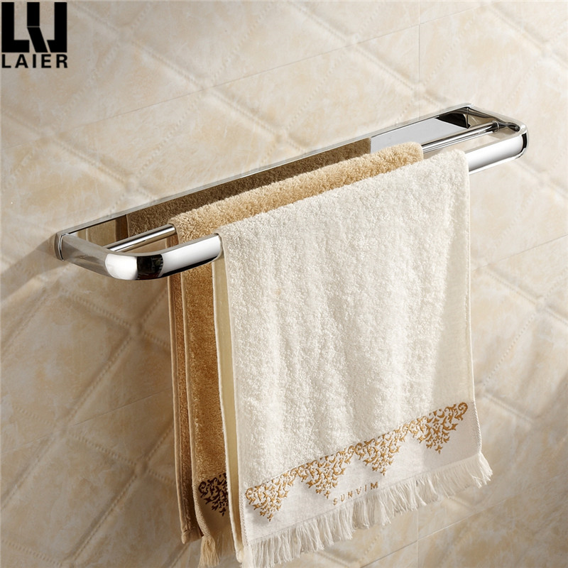 Wall Mount Modern Chrome Finish Solid Brass Double Towel Bar Free Standing Space Saver Lavatory Towel bar