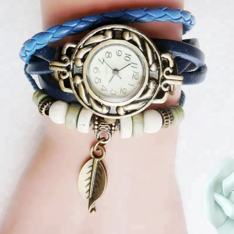 New Fashion Vintage Bracelet Watch Children's Leaf Pendants Wristwatches Retro Women Chains Watches