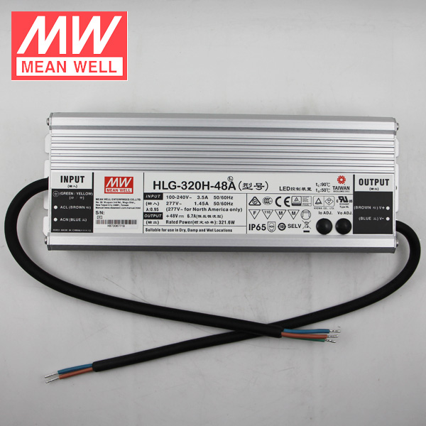 HLG-320H-48A с функцией PFC водонепроницаемый 320W бренд Mean Well представляет 48V светодиодный драйвер