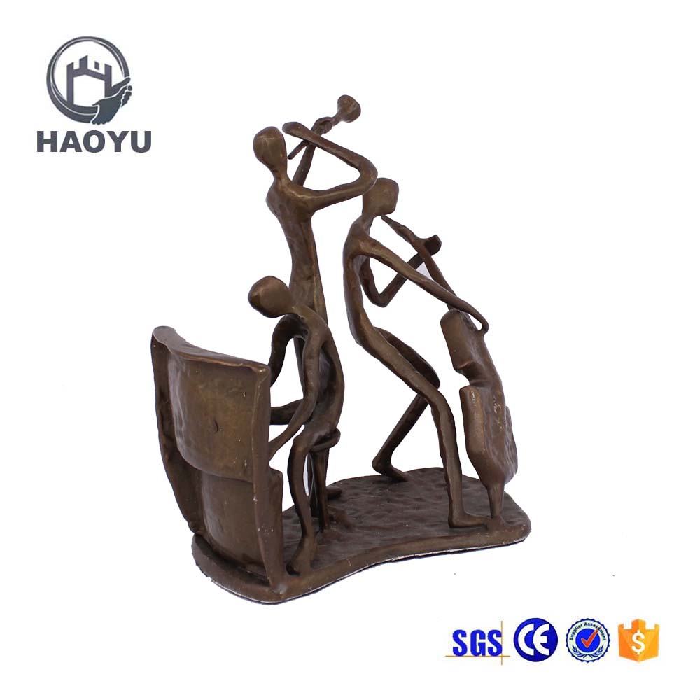 Custom made abstract antique bronze cast iron musician sculptures home decor