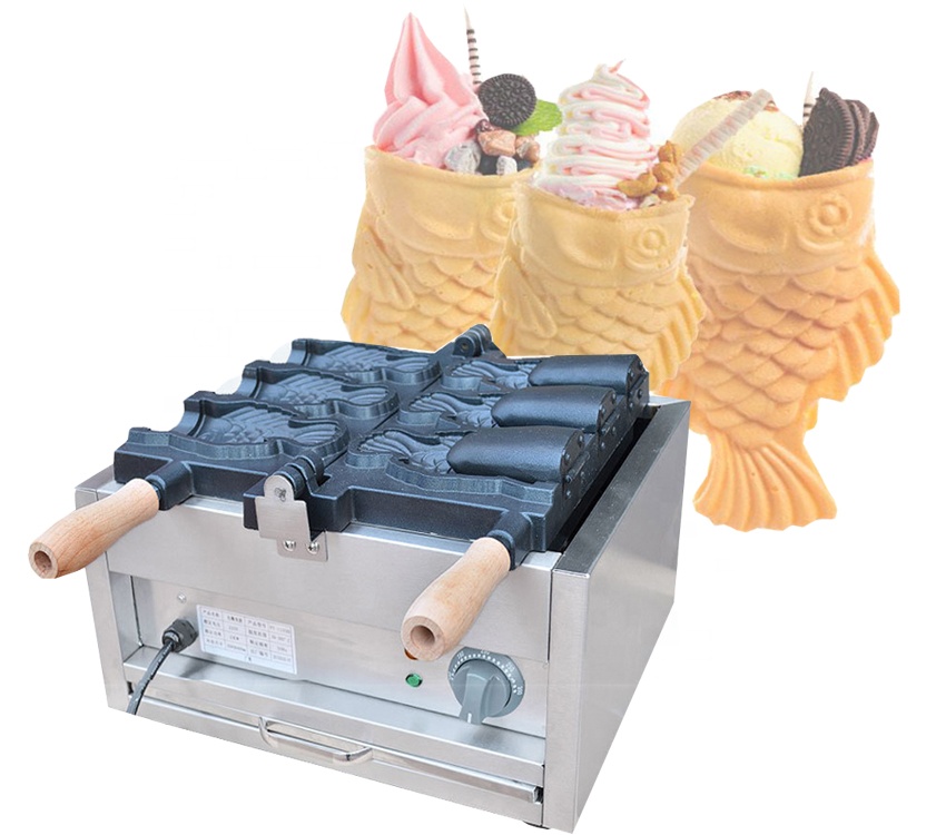 Бесплатная доставка, 220-240 В/110 В, машина Taiyaki с открытым ртом для мороженого, рыбы, вафель, машина
