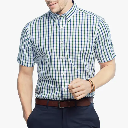 New short sleeve custom plaid shirts for men