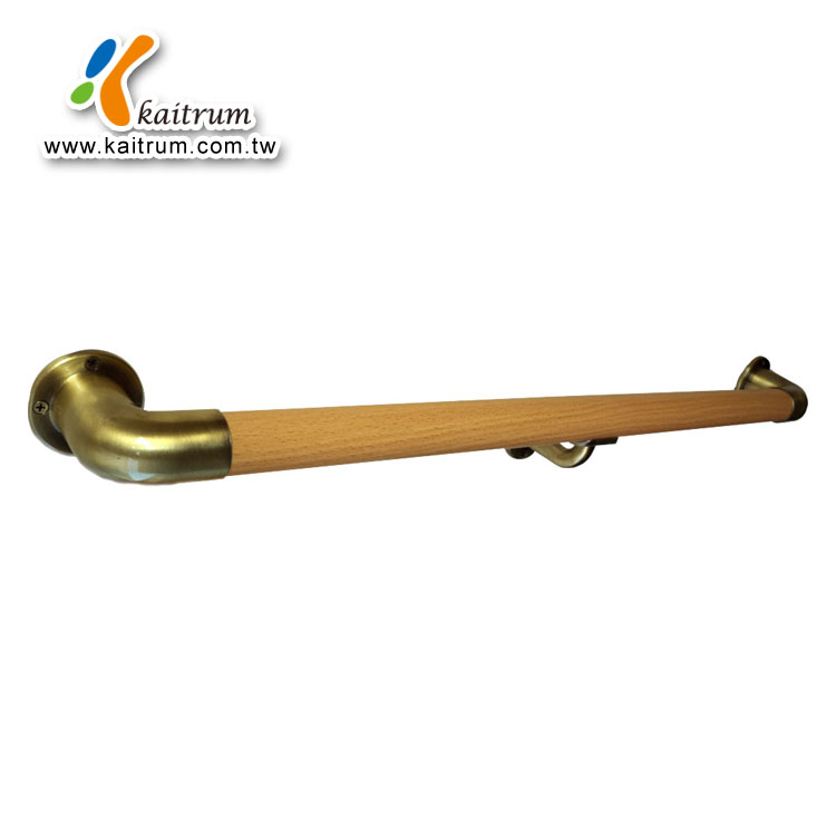 High Quality Steel Substrate Wrapped Beech Wooden Surface Grab Bar with Middle Support for Safety