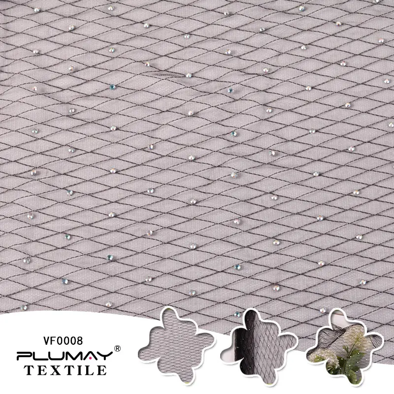 100%nylon Rhinestone Mesh Fabric For Wedding Dress Clothing Textile Custom Elastic Fashion Ripstop Air Tulle Stretch Underwear