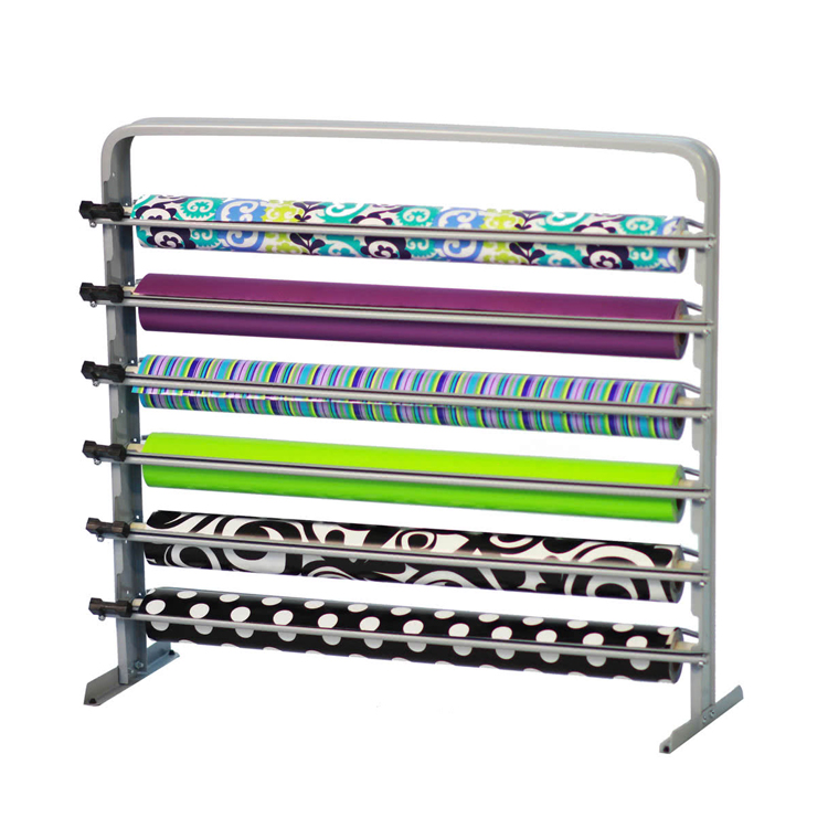 Convenient Versatile Horizontal Grey Steel 6 Roll Paper Rack Cutter Dispenser