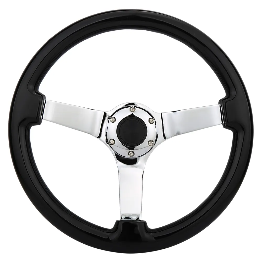 Volantes deportivos 350mm real wood steering wheel , Classic Vintage Black chrome steering wheel wood with horn button