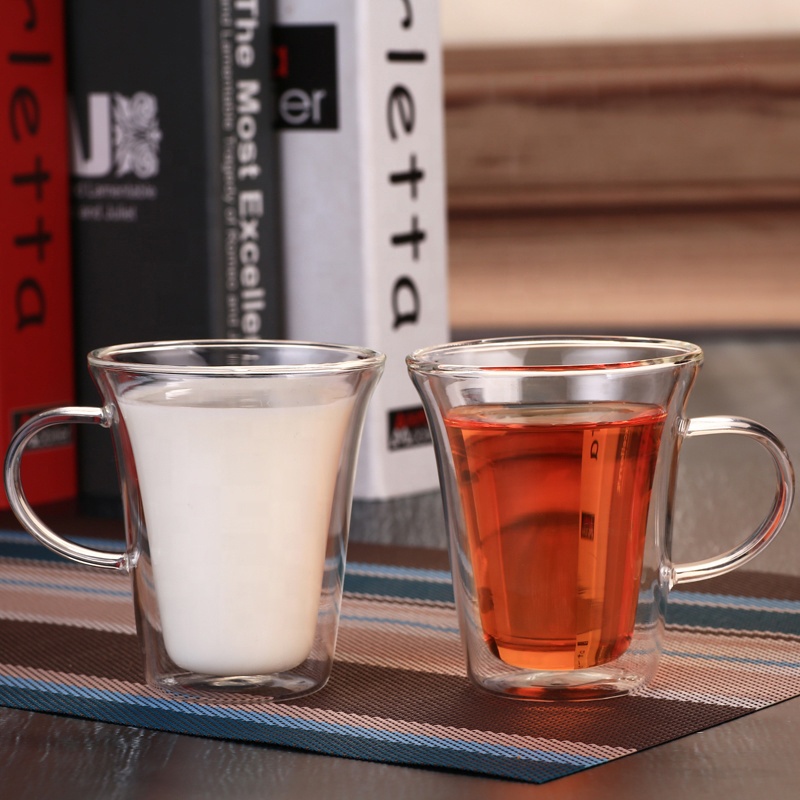 Double Wall Glasses an Insulated 8 Ounce Glass Cup With Handle / Perfect For Coffee