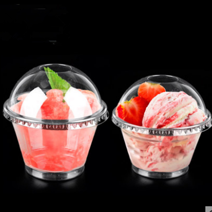 9oz-92mm 275ml plastic PET yogurt cups PET ice cream smoothie sundae cups with flat lid