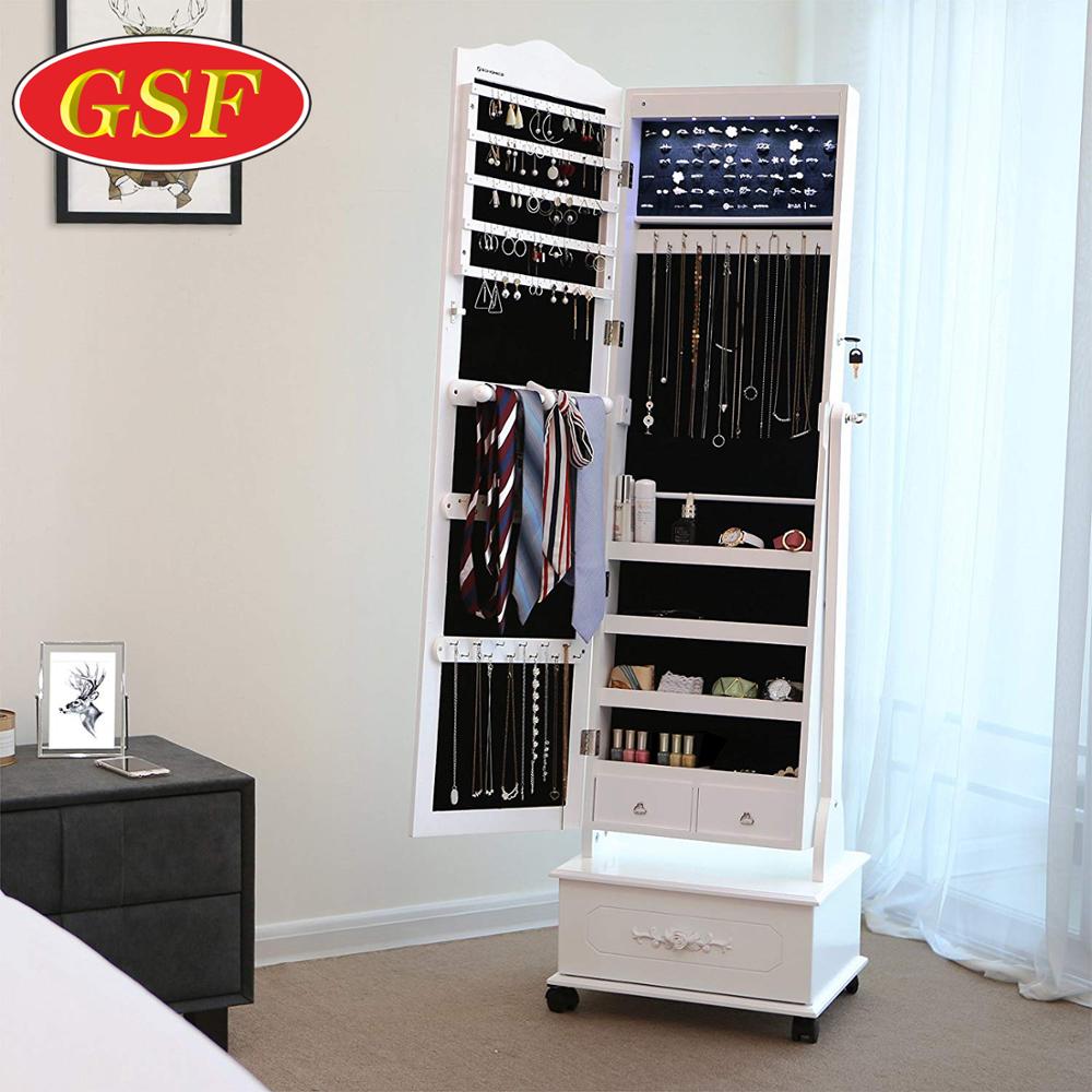 Home Furniture Standing Wooden jewelry storage cabinet mirror jewelry cabinet jewelry mirror cabinet for home store