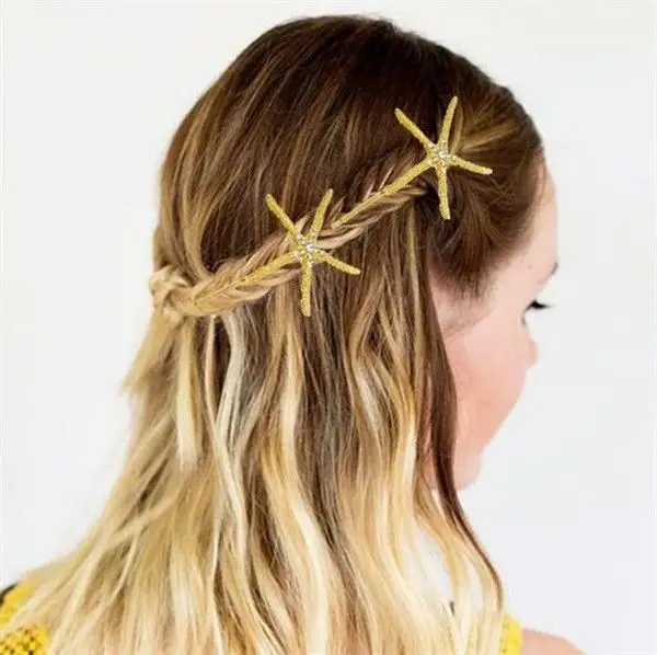 Hair Pins And Clips Fashion Decorative Gold Hair Jewelry Clips Rhinestone Starfish Hair Pins