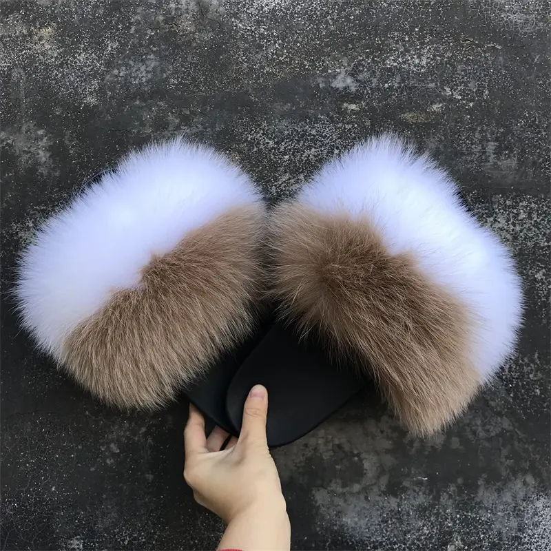 womens fashion luxury fluffy fur slipper fox fur slippers