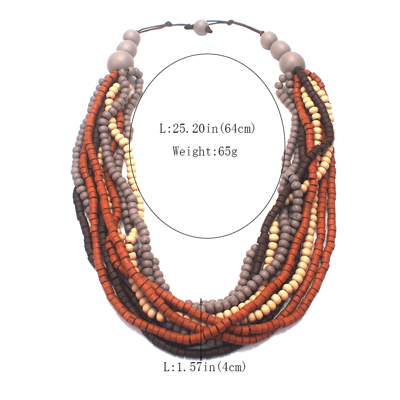 Bohemia Multilayer Wood Beaded Necklace Woman Fashion Handmade Multicolor Beads Statement Chokers Necklace Jewelry