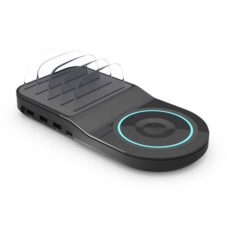 Стандартное Беспроводное зарядное устройство QI + 3USB + 1 USB C многофункциональная зарядная станция для телефонов Samsung/планшета/Iphone Xs