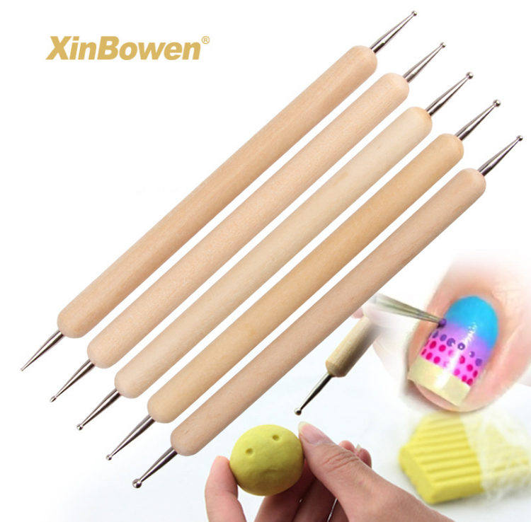 Дрель для ногтей Xinbowen, 5 шт./компл., деревянная ручка, натуральный цвет, инструменты для создания скульптур, керамики, полимерной глины, точечные инструменты