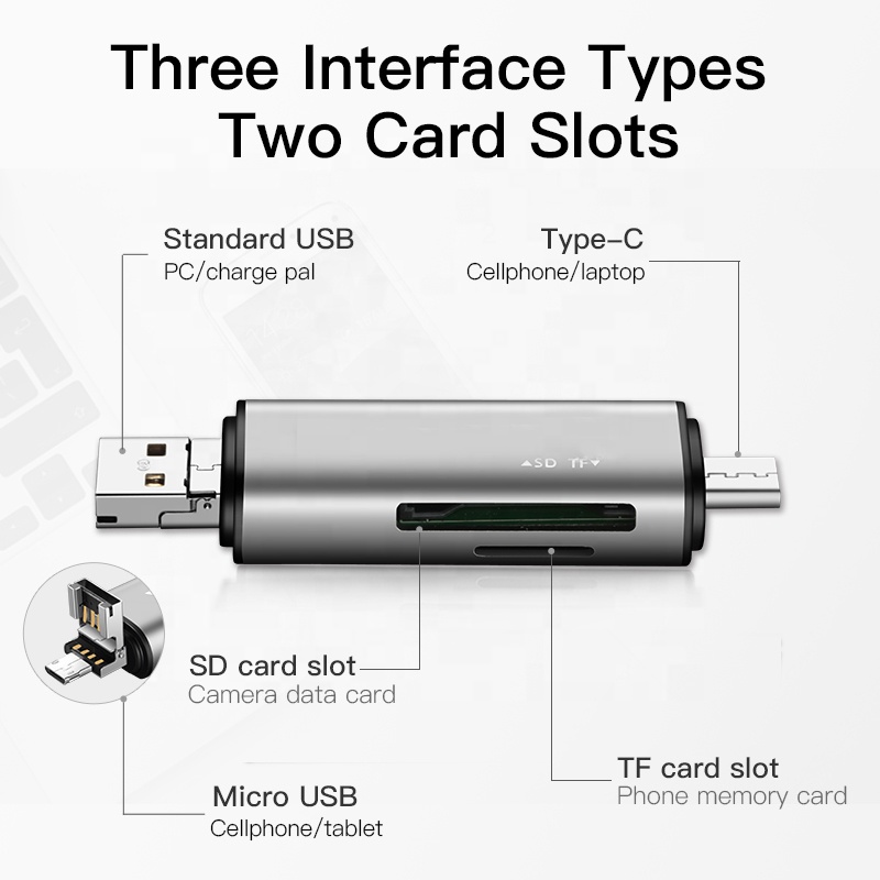 Оптовая продажа, два слота для карт OTG type c Smart USB 3,0 Micro USB TF SD Card reader/адаптер для телефона и ПК